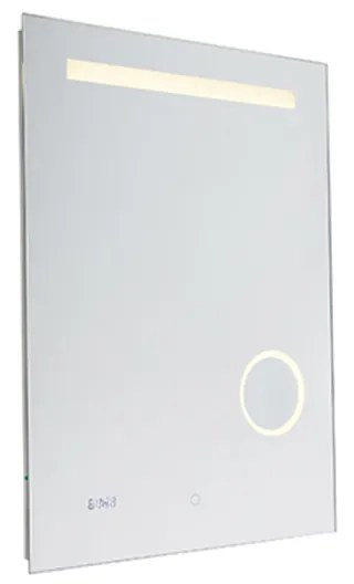 Fürdőszoba tükör 60x80 cm, LED-del, fényérzékelővel és órával - Miral