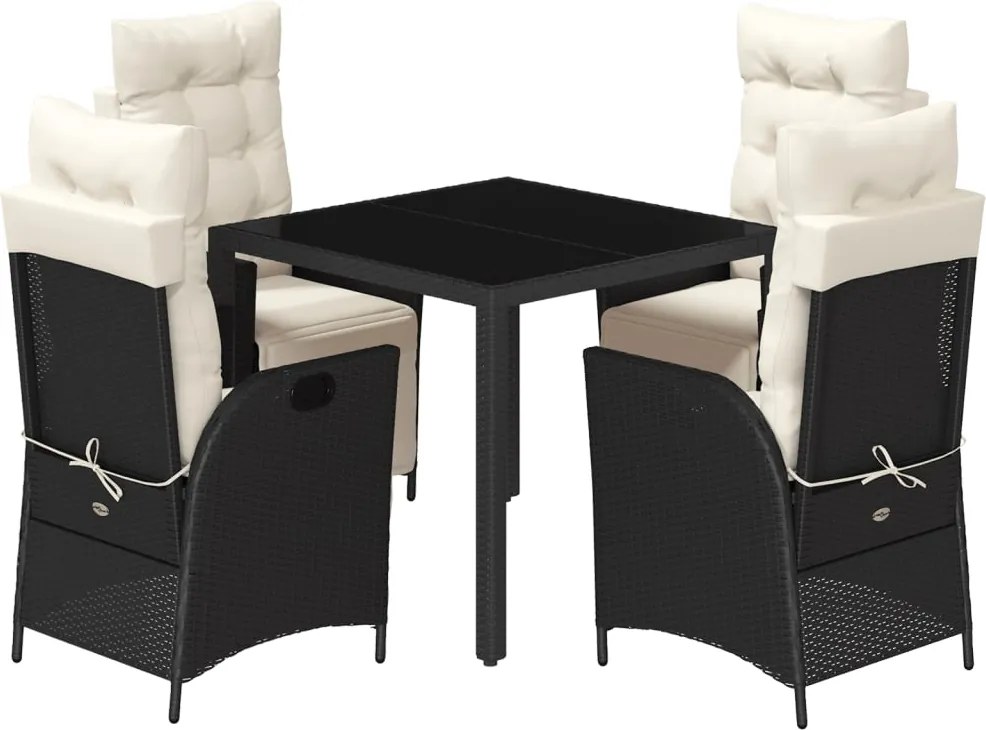 vidaXL 5 részes fekete polyrattan kerti étkezőgarnitúra párnákkal