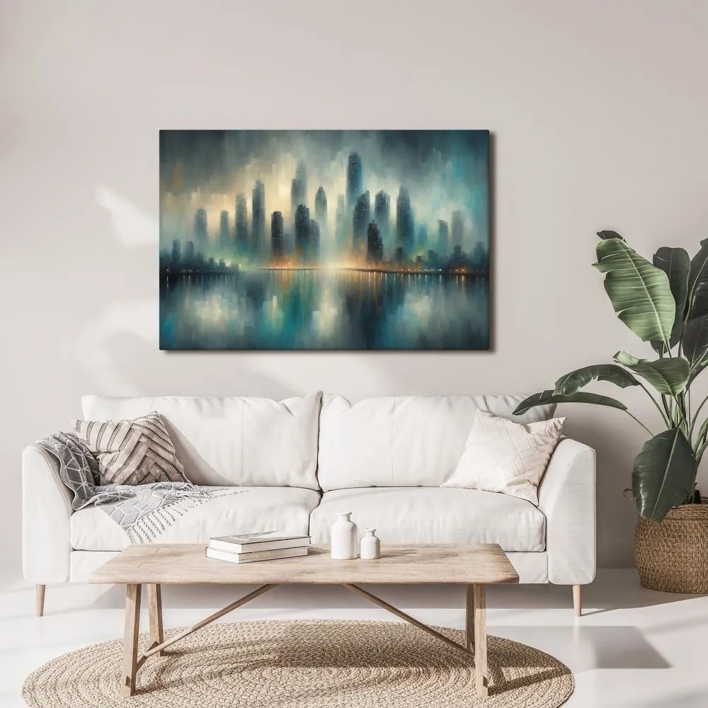 Kép város panorámája ködben