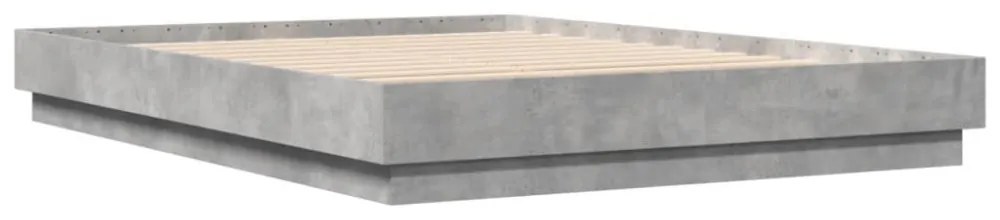 betonszürke ágykeret LED-világítással 160x200 cm
