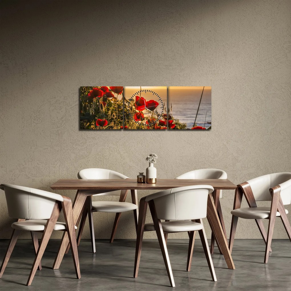 Naplemente és a pipacsok képe (órával) (90x30 cm)