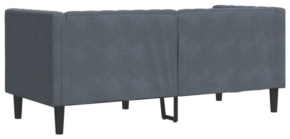 2 személyes sötétszürke bársony Chesterfield kanapé párnákkal