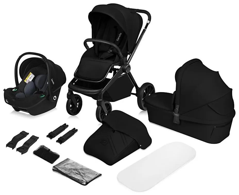 Lionelo - Kombinált babakocsi 3 az 1-ben MIKA PLUS Fekete Onyx