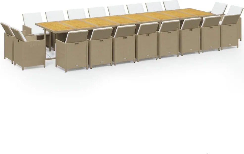 vidaXL 21 részes bézs polyrattan kerti étkezőgarnitúra párnákkal