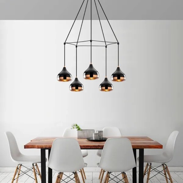 Kábellel függesztett YILDO függőlámpa 5xE27/40W/230V fekete/réz