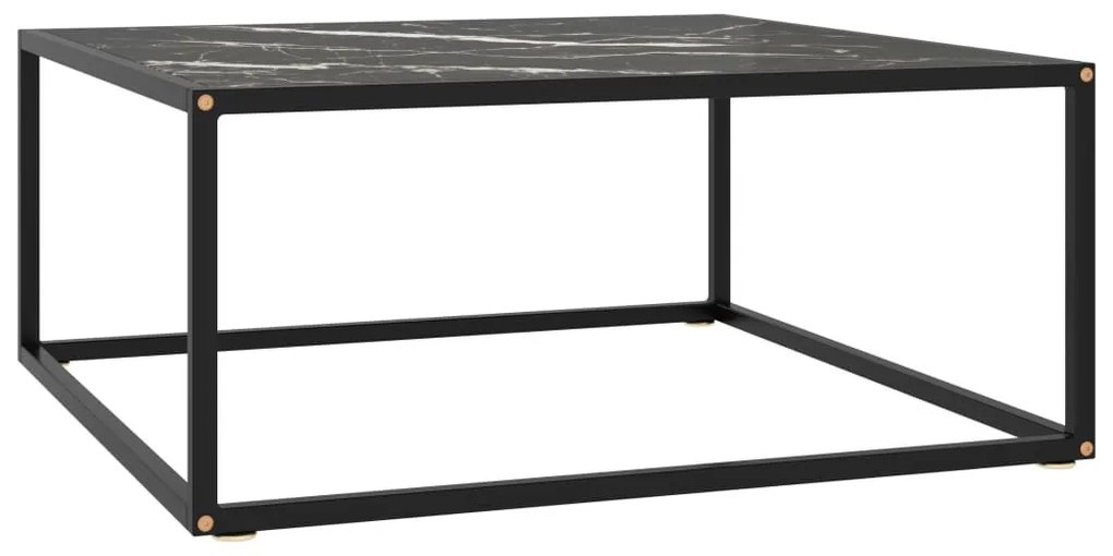 Fekete dohányzóasztal fekete márvány mintás üveggel 80x80x35 cm