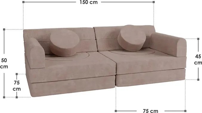 Juskys Kayo gyerek kanapé 150x75x50 cm - rózsaszín