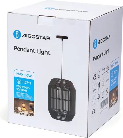 Aigostar - Kábeles függeszték 1xE27/60W/230V, fekete, átmérő 23 cm