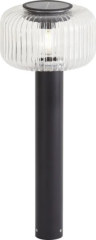 Modern kültéri oszlop fekete bordázott üveggel, LED szolár IP65 - Ribble Mushroom