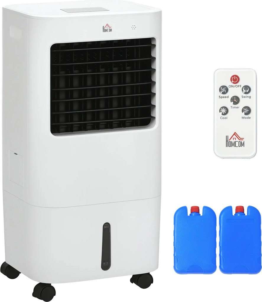 HOMCOM 3 az 1-ben Mobil Klímaberendezés Párásítással, Víz hűtés, 15L, 60°-os Oszcilláló Klímaberendezés, 65W Hűtő, 8 órás Időzítő, Távvezérlés, Haszná
