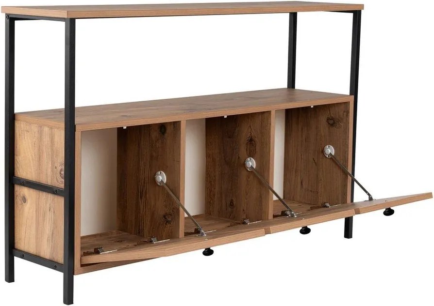 Natúr színű konzolasztal borovi fenyő dekorral 29,5x120 cm Solace – Kalune Design