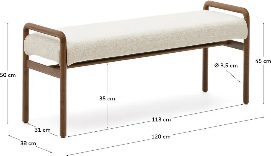 Krémszínű-natúr színű zsenília pad Macaret – Kave Home