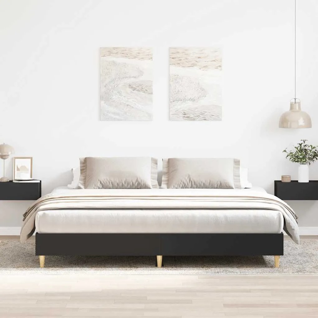 fekete szerelt fa ágykeret matrac nélkül 200 x 200 cm