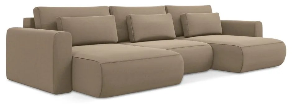 Világosbarna bársony kinyitható-tárolóhelyes (U alakú) sarokkanapé Kapua – Makamii