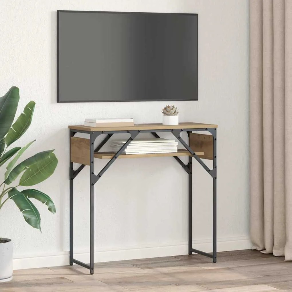 Konzolasztal kézműves tölgy 75x30x75cm Faanyag