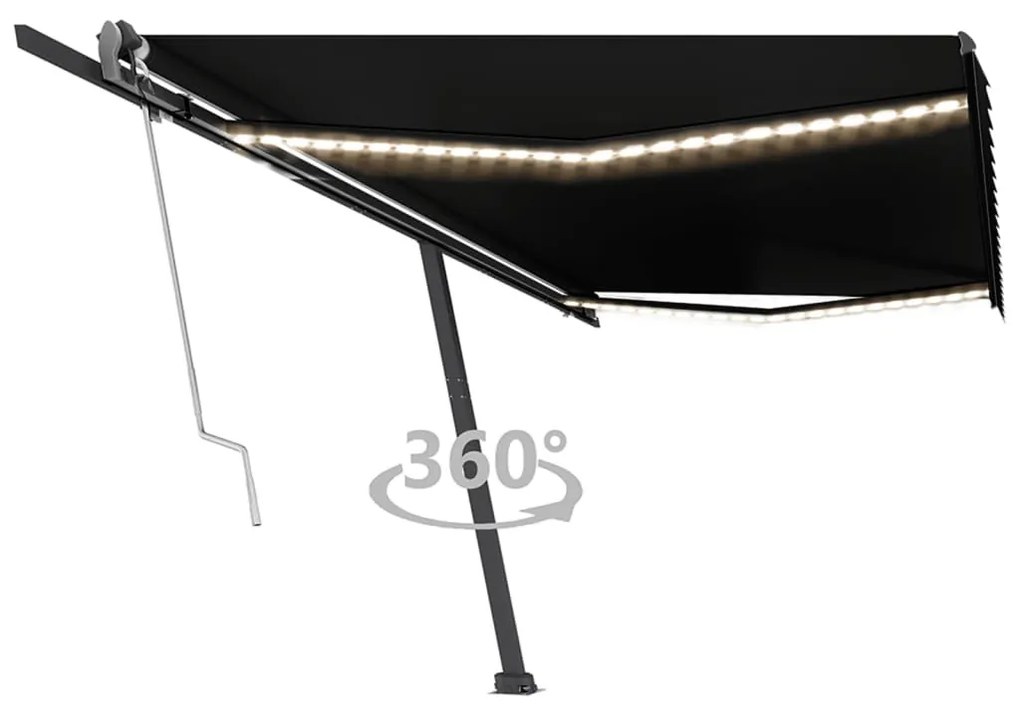 Antracitszürke szélérzékelős és LED-es napellenző 500x350 cm