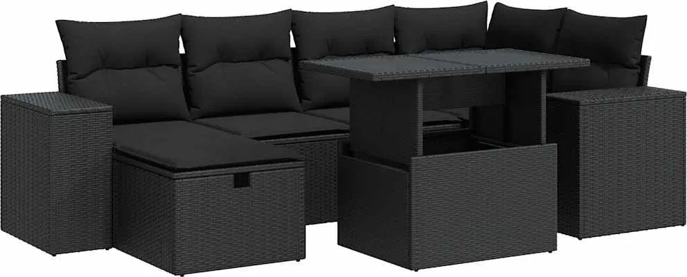 vidaXL 8 részes fekete polyrattan kerti ülőgarnitúra párnákkal