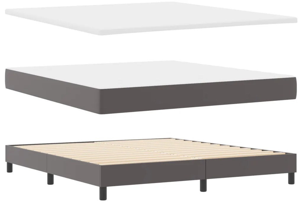 Boxspring ágy szürke színben, szuper king méret, műbőr