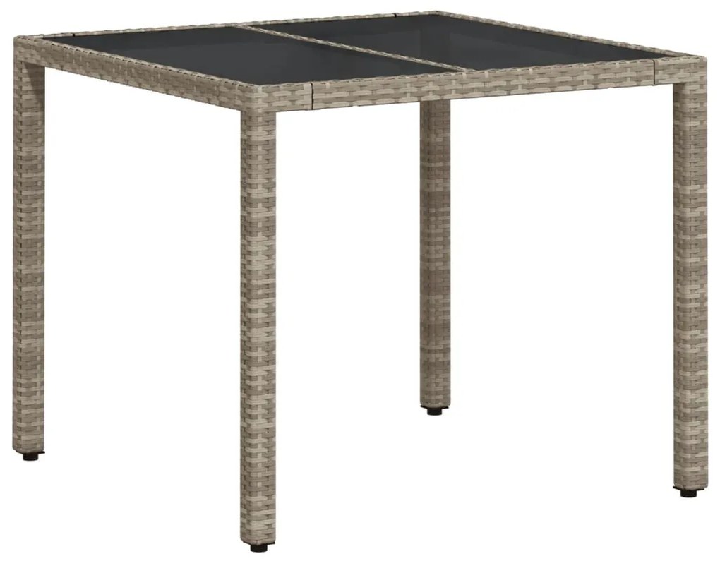 vidaXL világosszürke polyrattan üveglapos kerti asztal 90 x 90 x 75 cm