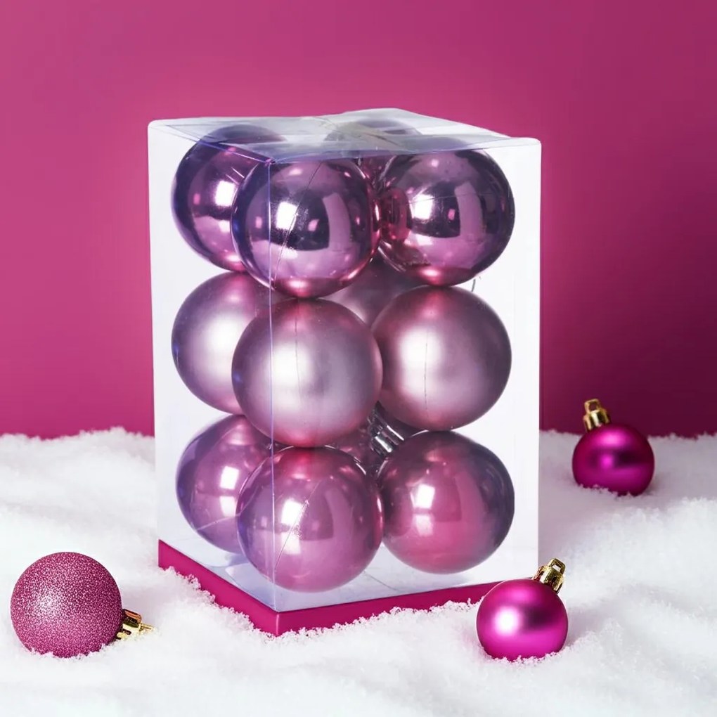 Pink (rózsaszín) műanyag karácsonyi gömb szett 12x6cm