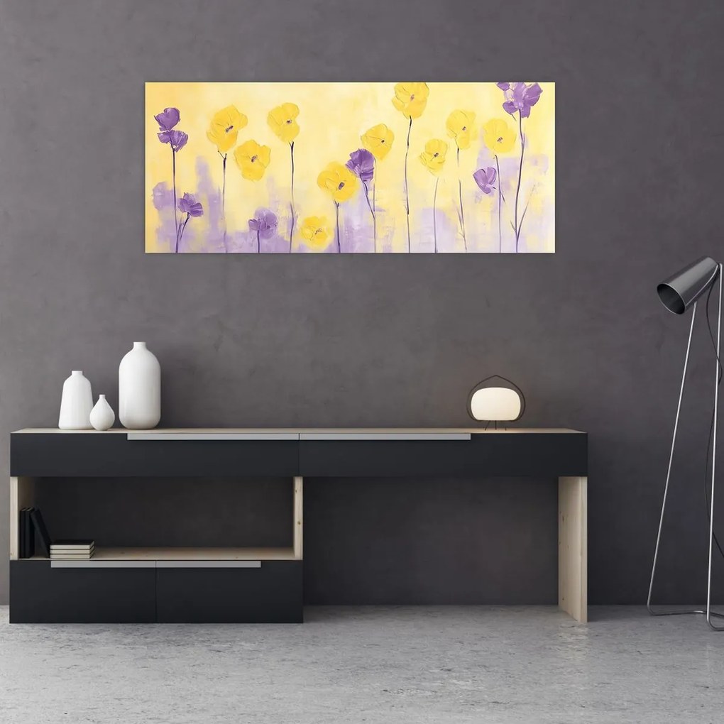 Kép - Lila és sárga virágok (120x50 cm)