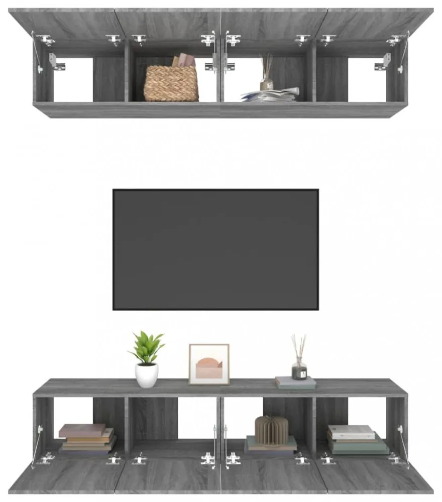 4 db szürke sonoma színű szerelt fa TV-szekrény 80 x 30 x 30 cm