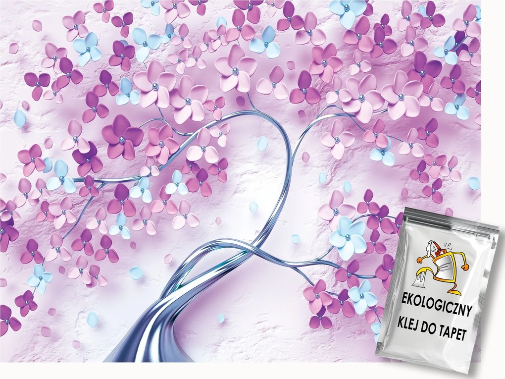 Fotótapéta Flizelina 3D Illúzió Fa Virágok Rózsa Kék Ezüst 150x105 ragasztó