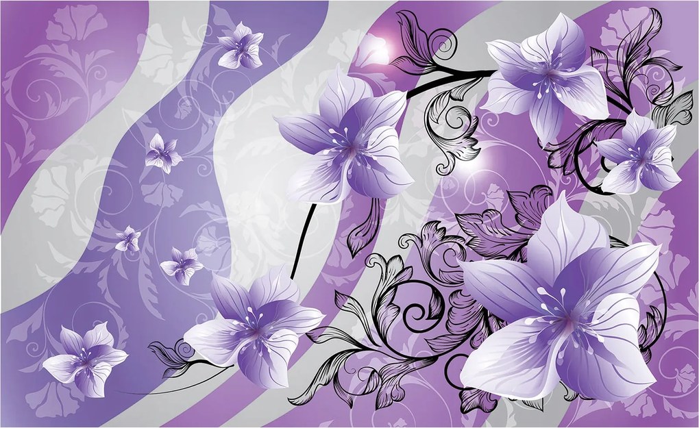 Tapéta Lila Virágok Elegancia Hálószoba Modern 200x140 +ragasztó