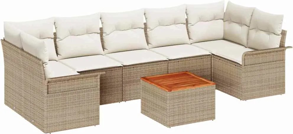 vidaXL Kerti Kanapé Szett párnával 8 pcs Bézs polirattan