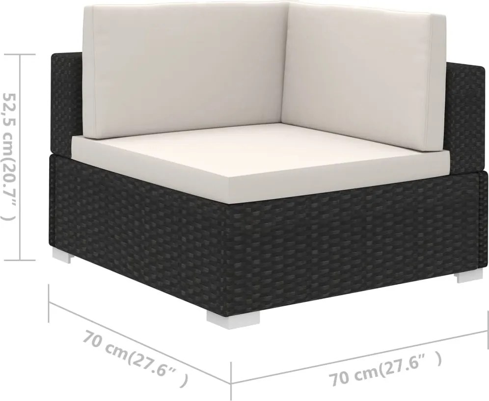 6-részes fekete polyrattan kerti bútorszett párnákkal