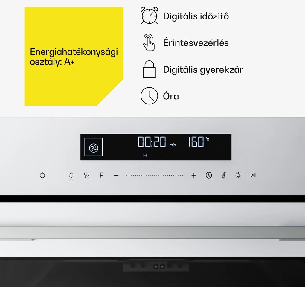 Klarstein Velaire Beépíthető sütő Fehér, 74L, A+, 3160 W, 60 cm
