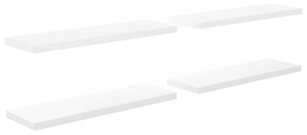 4 db magasfényű fehér MDF lebegő fali polc 120 x 23,5 x 3,8 cm