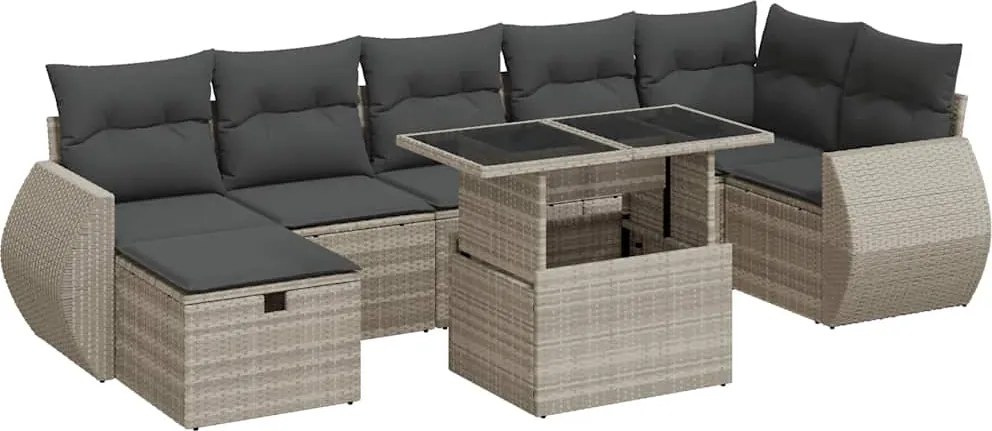 vidaXL 8 részes világosszürke polyrattan kerti ülőgarnitúra párnával