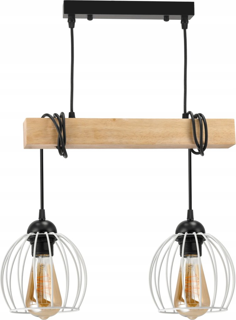 Mennyezeti lámpa Függő Led Fa gerenda 2x E27 Csillár Drót gömb