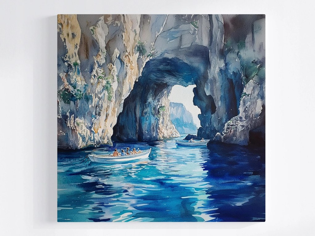 Canvas Vászonkép Olaszország Capri Azúrkék Barlang Hajók 40x40