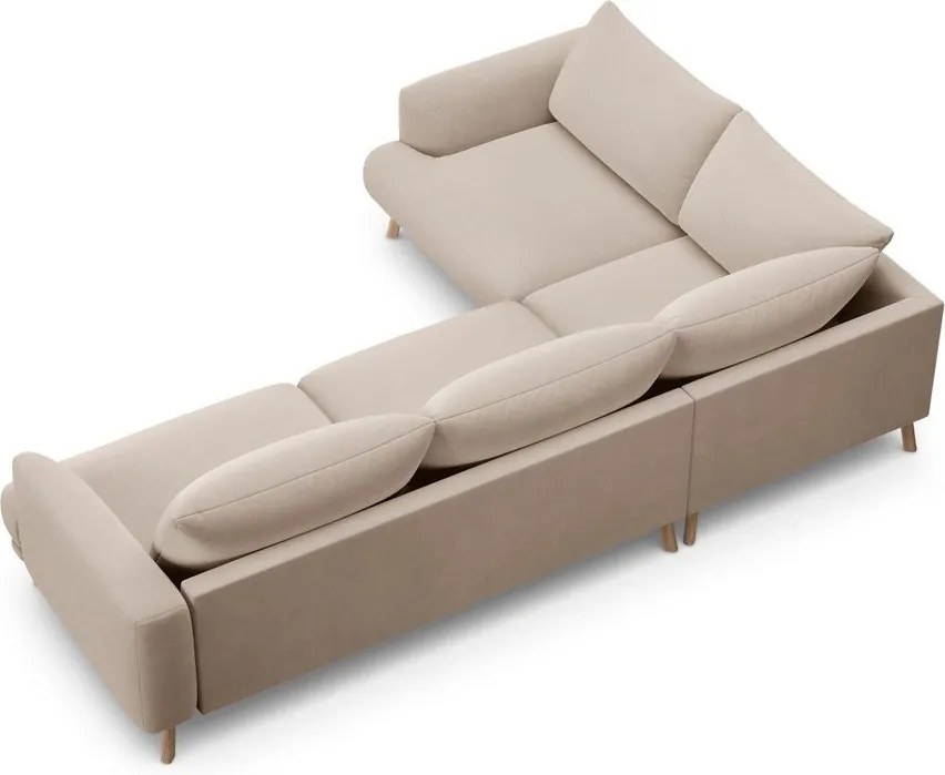 Bézs bársony sarokkanapé (bal oldali-L alakú) Naomi – Micadoni