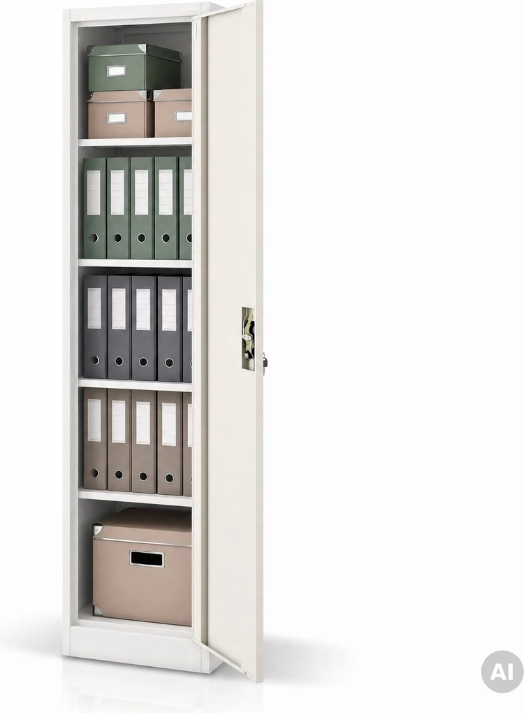 Fém irodai iratszekrény, fehér/sonoma tölgy, 450x1850x400 mm: ALEX Eco Design