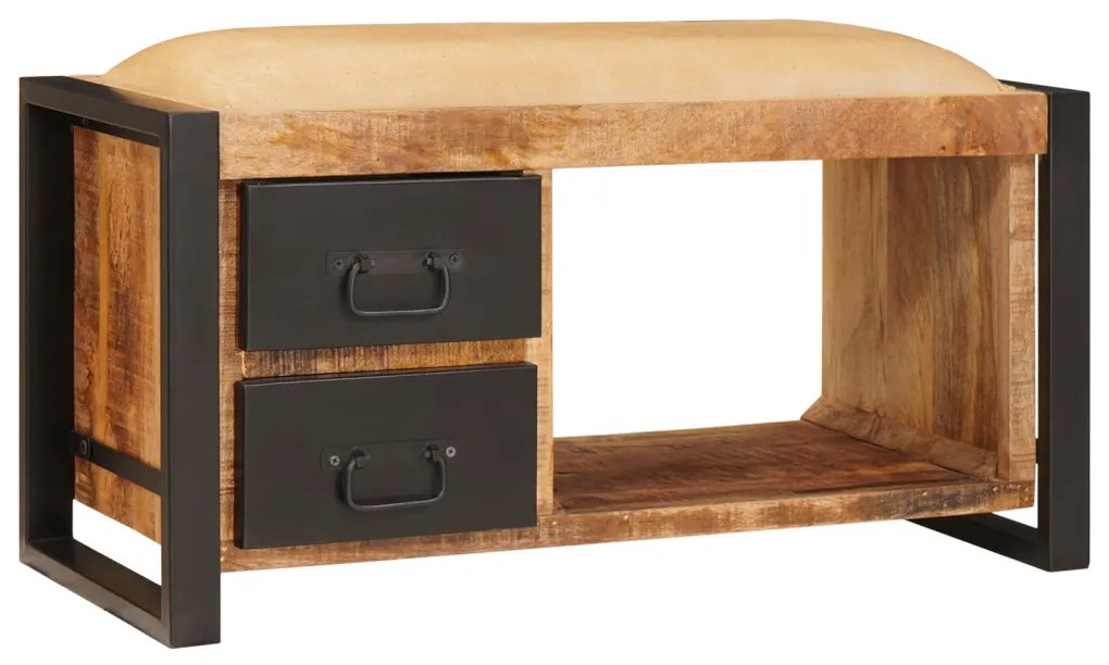 Tároló pad vászonnal 80x35x40 cm Tömör durva mangófából