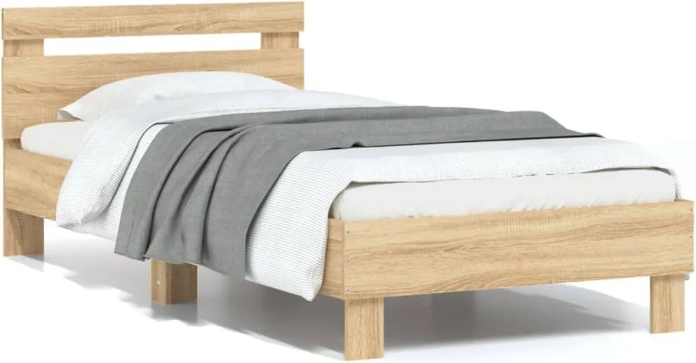 vidaXL sonoma tölgy színű fejtámlás ágykeret matrac nélkül 90 x 190 cm