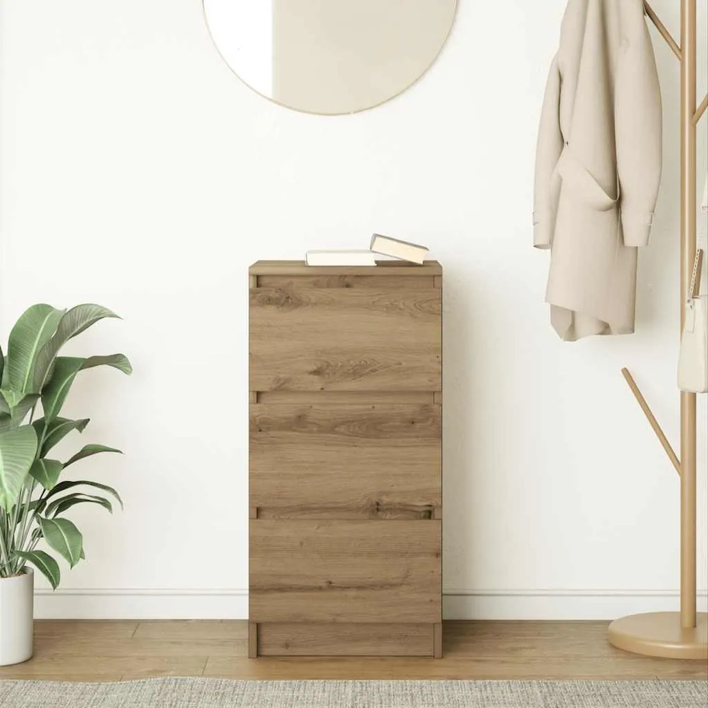 kézműves tölgy színű szerelt fa tálalószekrény 37,5x35x76 cm