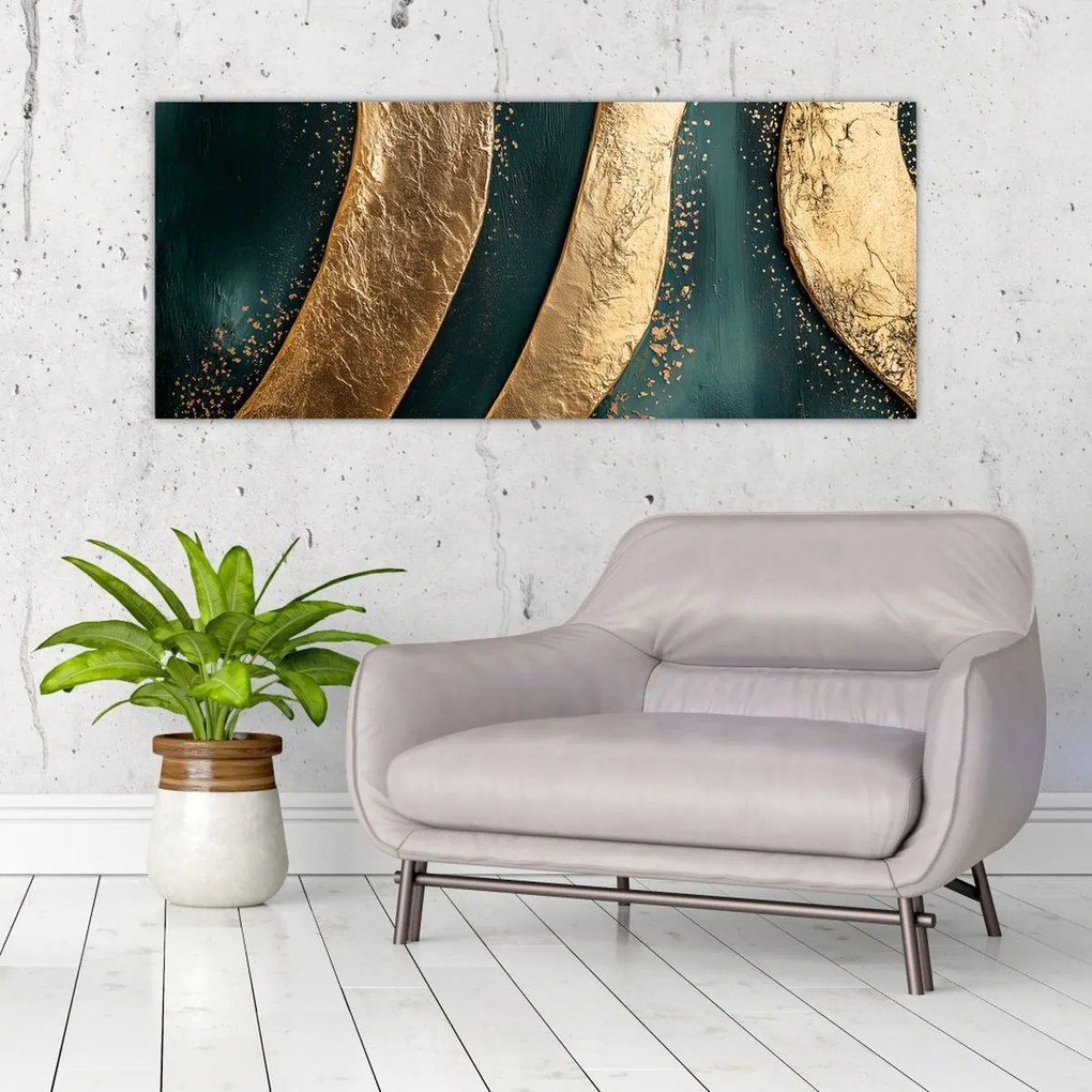 Kép - Zöld absztrakció arannyal I. (120x50 cm)