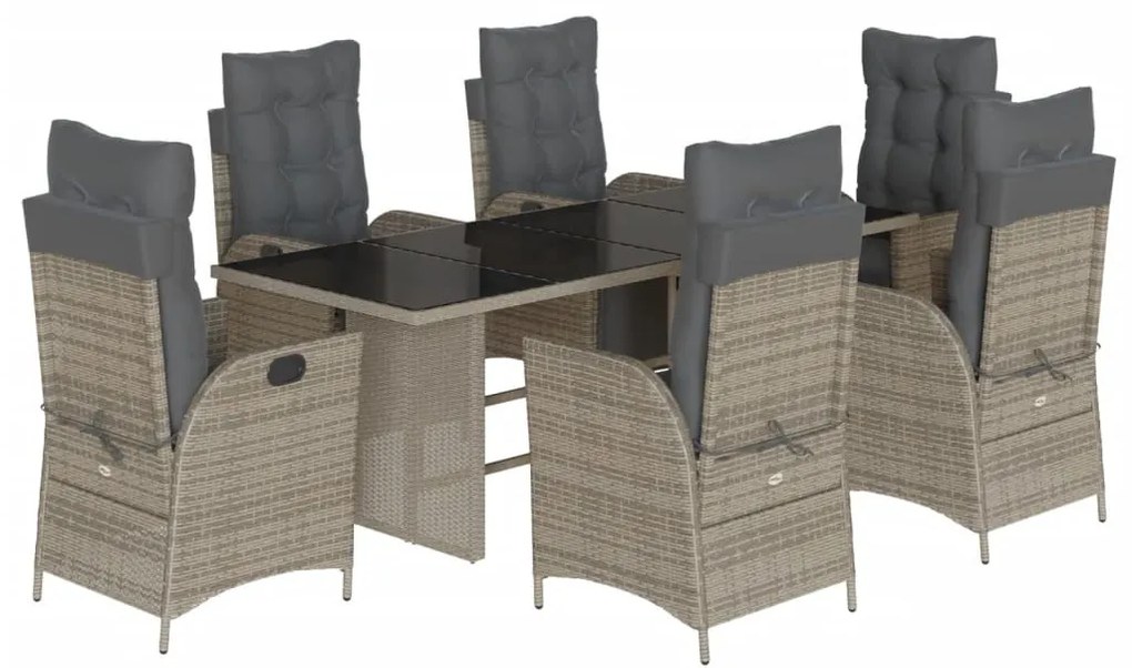 7 részes szürke polyrattan kerti étkezőgarnitúra párnával