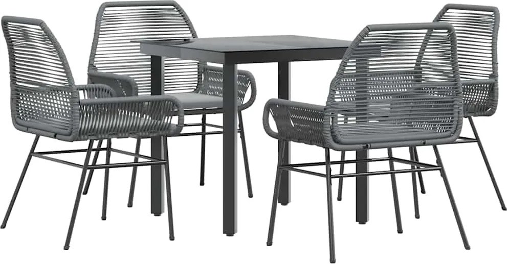 vidaXL 5 részes szürke polyrattan üveg kerti étkezőgarnitúra párnával
