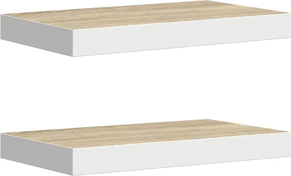 vidaXL 2 db tölgyszínű és fehér MDF lebegő fali polc 50 x 23 x 3,8 cm