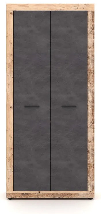 Kétajtós Gardróbszekrény Öregfa/Betonszürke Színben. LUNA2