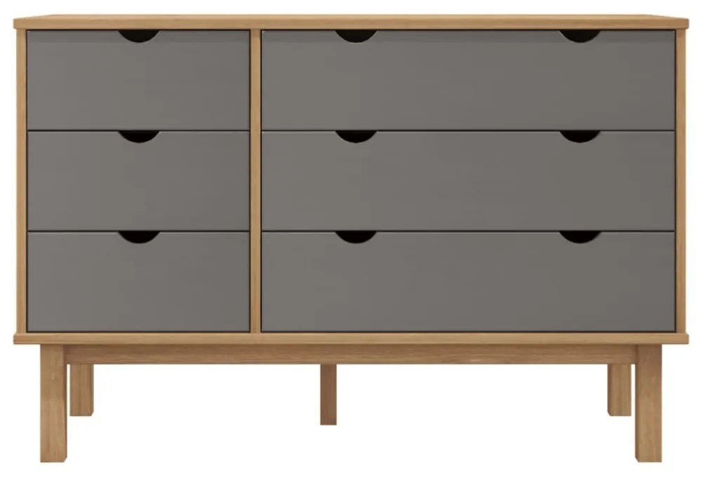 OTTA barna-szürke tömör fenyőfa éjjeliszekrény 111x43x73,5 cm