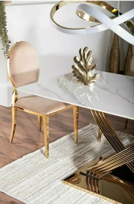Hermes kerámia étkezőasztal fehér/arany 160x90 cm