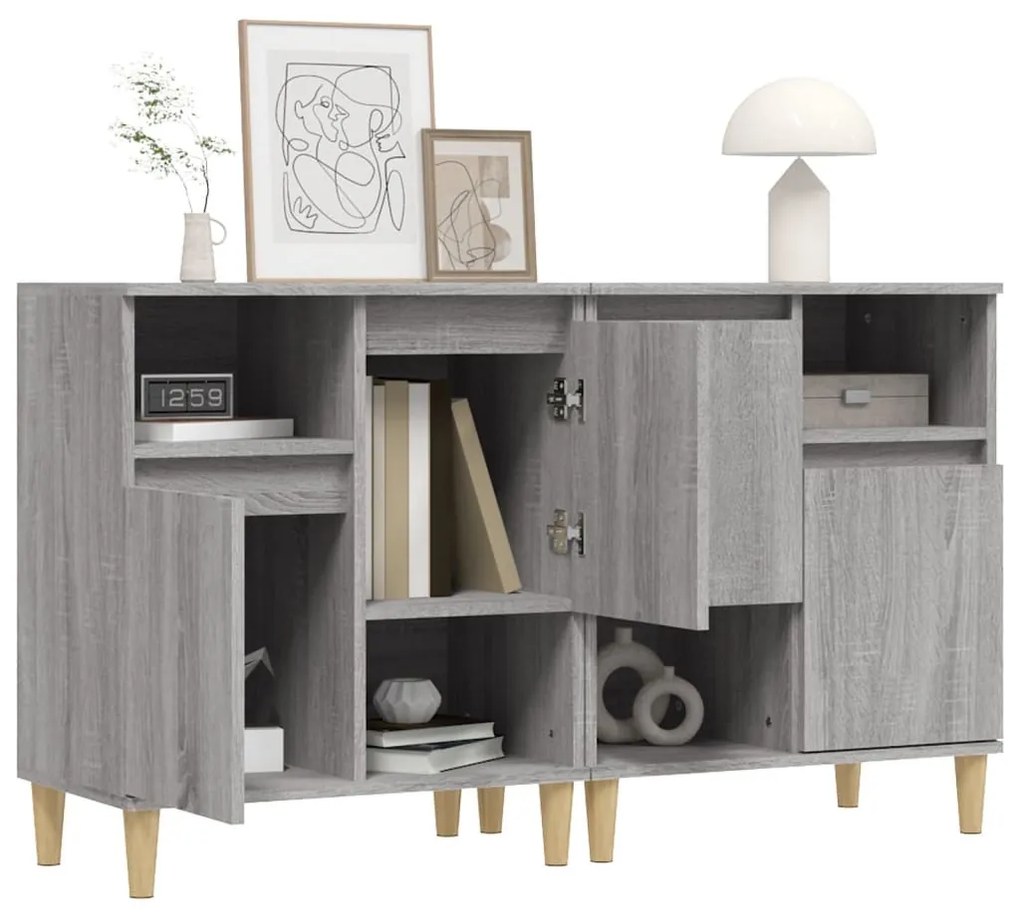 2 db szürke sonoma színű szerelt fa tálalószekrény 60x35x70 cm