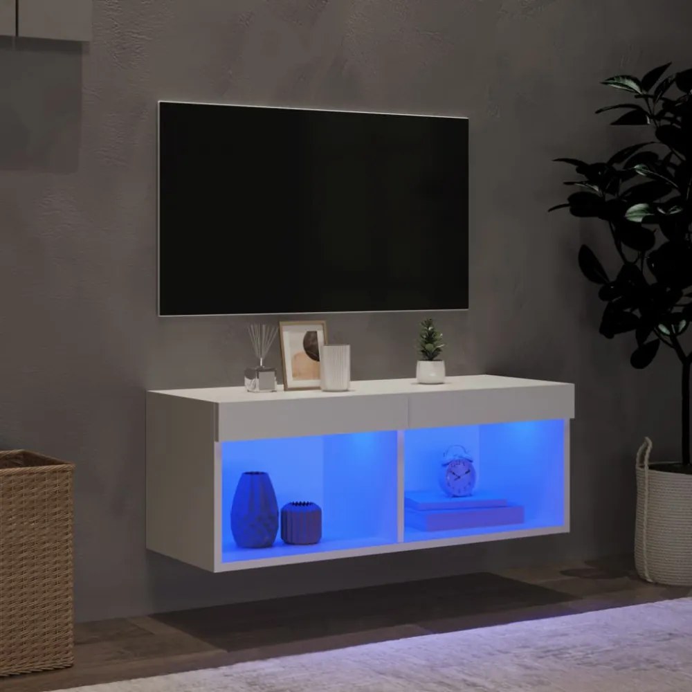 fehér TV-szekrény LED-világítással 80 x 30 x 30 cm