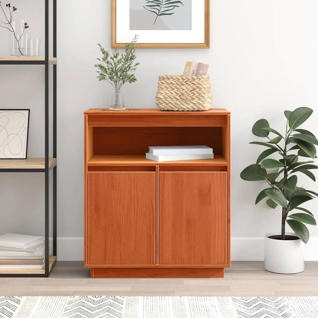 Széf Falra szerelhető Viaszbarna 70 x 34 x 80 cm Tömör fenyőfa